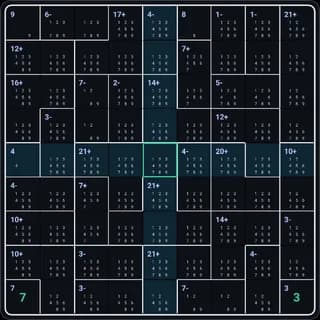 A Calcudoku board in the 10+ Number Puzzles app