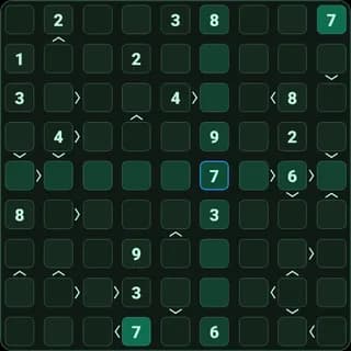A Futoshiki board in the 10+ Number Puzzles app