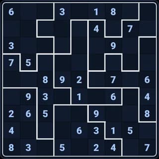 A Jigsaw Sudoku board in the 10+ Number Puzzles app