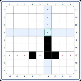 A Kakurasu board in the 10+ Number Puzzles app