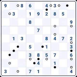 A Kropki Sudoku board in the 10+ Number Puzzles app