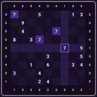 A Skyscraper board in the 10+ Number Puzzles app