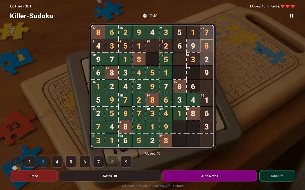 Killer Sudoku in the app on an Android tablet